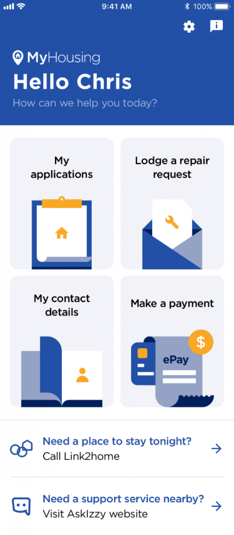 Welcome page with Make a payment icon