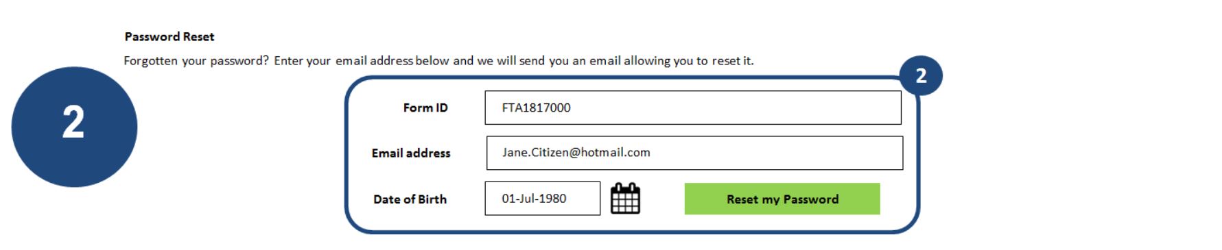 2 Enter your Form ID, email address and date of birth