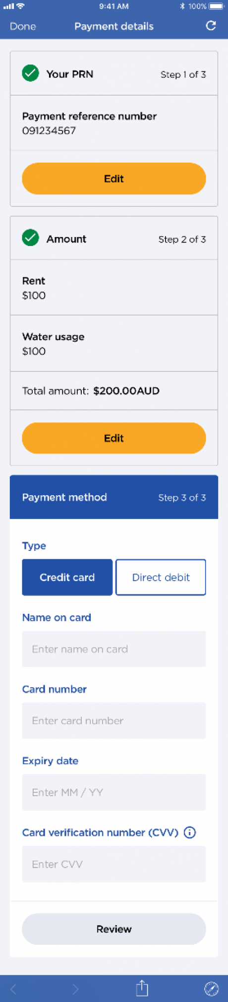 payment details full screen