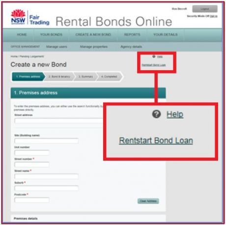 screenshot of Rental bonds online