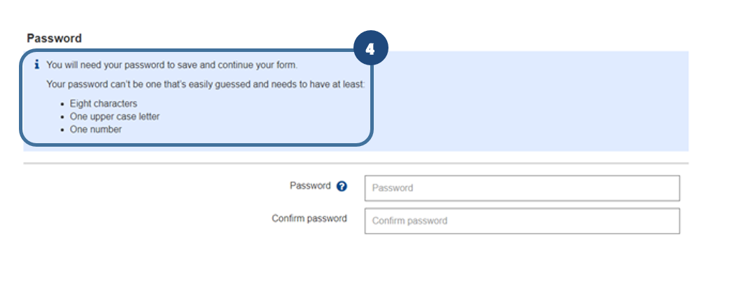 Apply for housing screenshot - 4. Follow the password criteria