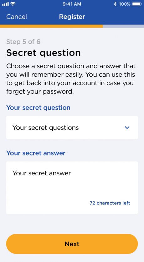 Enter your secret security question and answer.