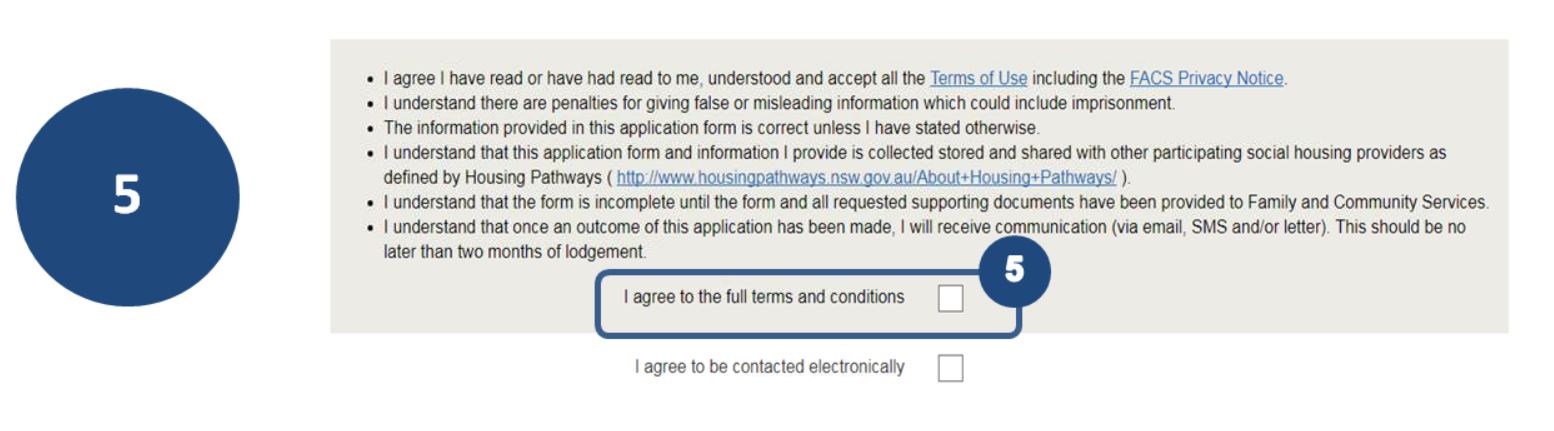 5 Read and agree to terms and conditions, and agree to be contacted electronically.