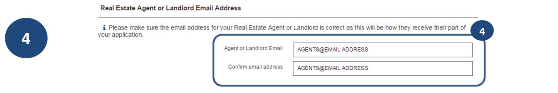 4. Enter and confirm the email address of the Real estate agent / landlord, ensuring they are both correct.