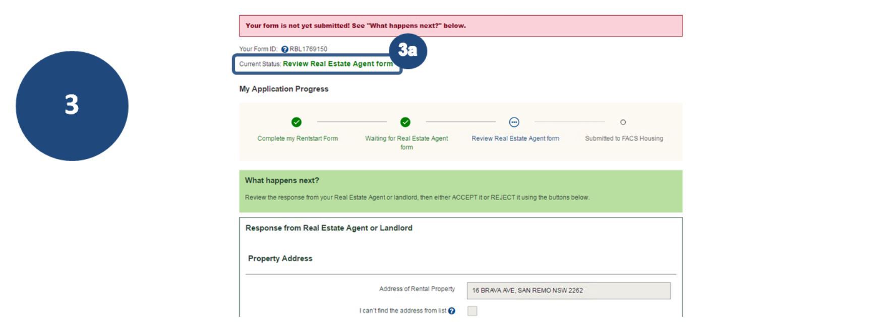 3a. If your application status is Review Real Estate Agent form