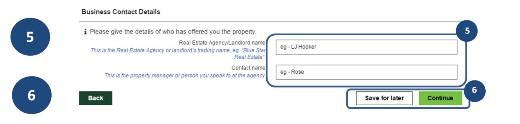 5. Enter details of your real estate agent / landlord.